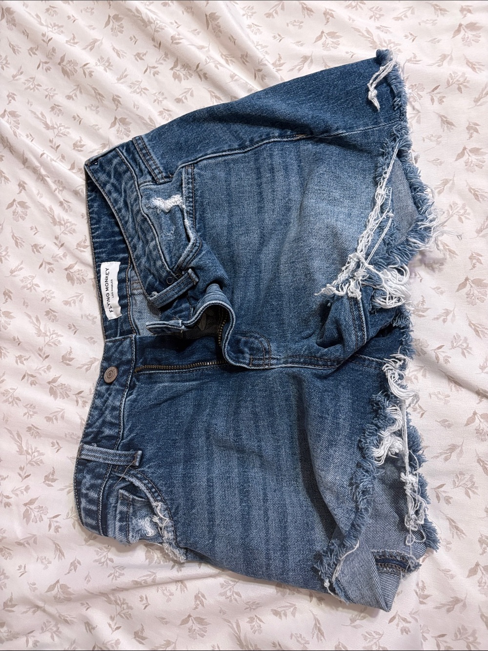 Flying Monkey Medium Blue Distressed Denim Cutoff Shorts